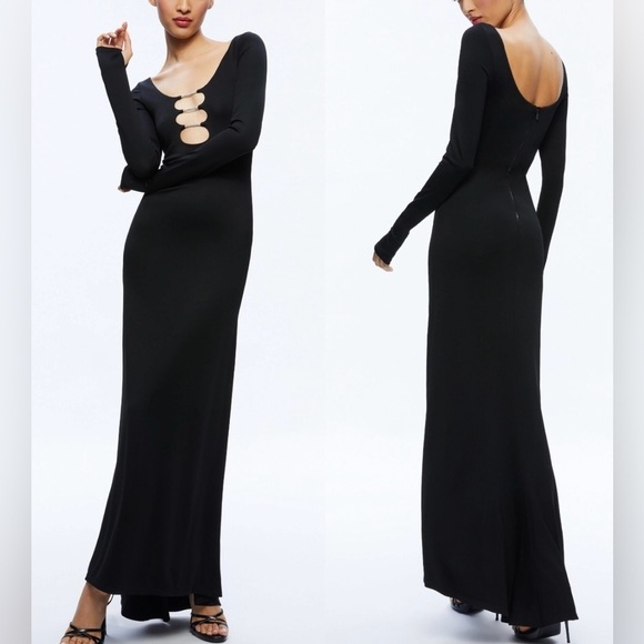 Alice + Olivia Dresses & Skirts - NEW Alice + Olivia Kalena Scoop-Neck Long-Sleeve Cutout Maxi Black Dress sz 0